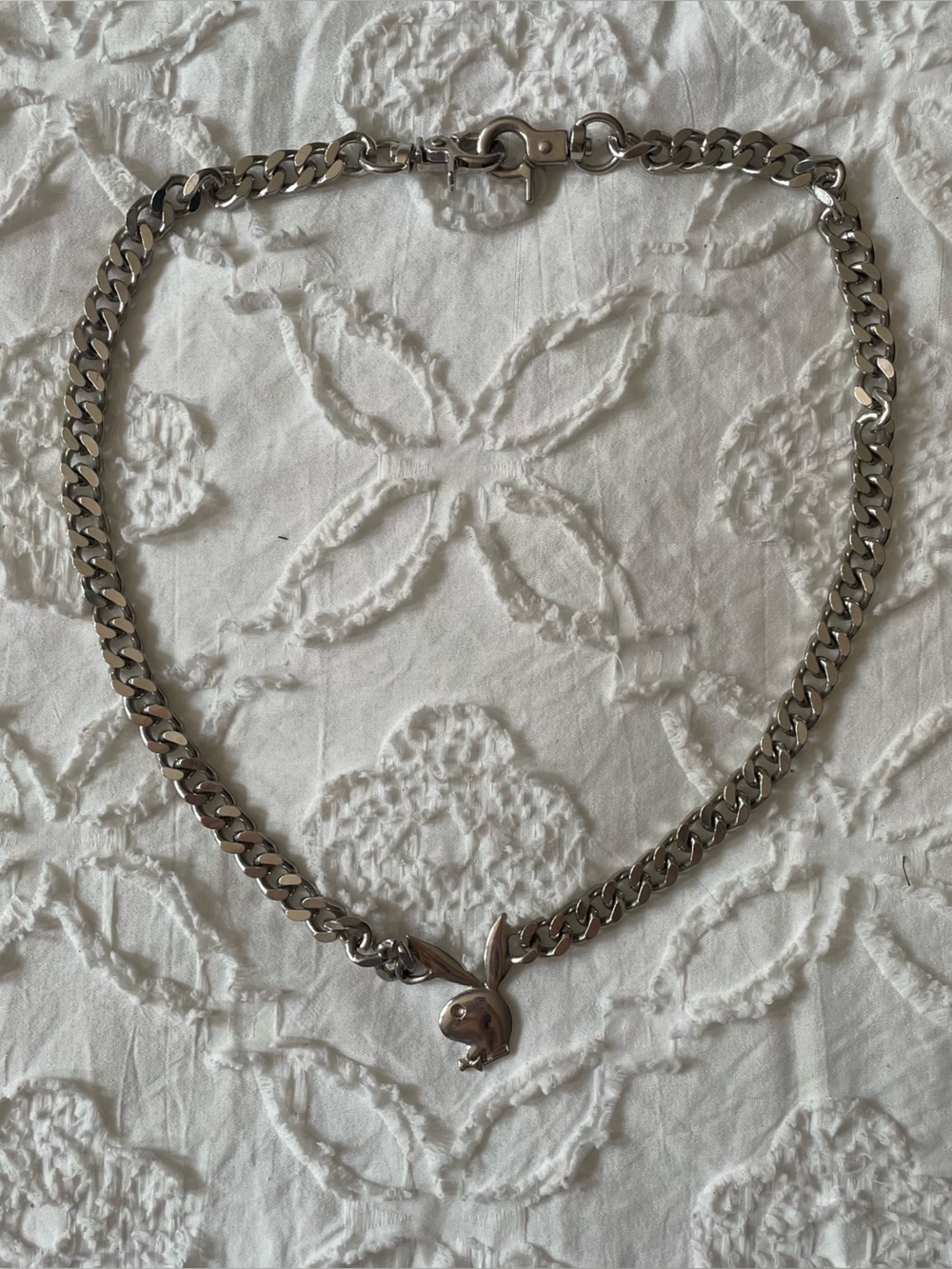 PLAYBOY Silver-Tone Bunny Charm Chain Necklace